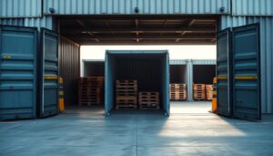 Open shipping container at an inspection bay