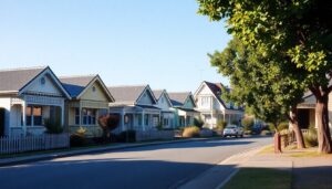 Row of New Zealand suburban weatherboard houses