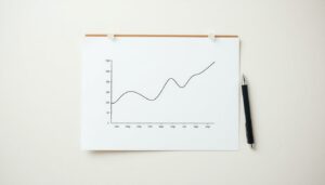 Line chart pinned to a corkboard beside a marker