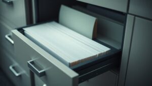 Filing cabinet drawer with neatly ordered folders
