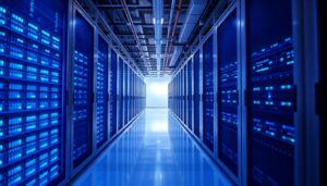 Data centre aisle with rack mounted servers