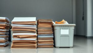 Sorted cardboard and paper in a recycling area
