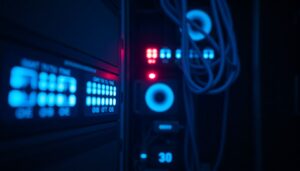 Server rack with a single red status light
