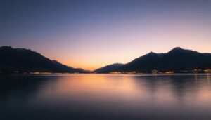 Lake Wakatipu and the Remarkables at dusk above Queenstown