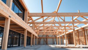 Timber framed commercial building under construction
