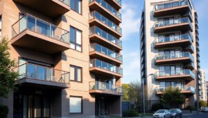 Modern apartment building with balconies