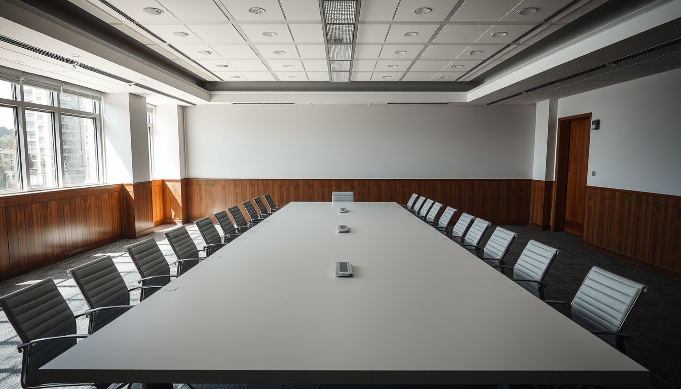 Boardroom table viewed from above