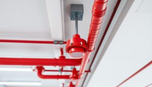 Fire sprinkler pipework in a ceiling void