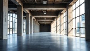 Empty commercial office floor with columns
