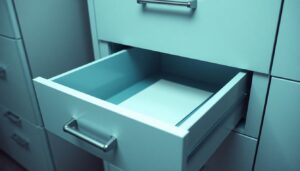 Filing drawer with a single forgotten folder
