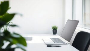 Closed laptop on a clean consultant desk