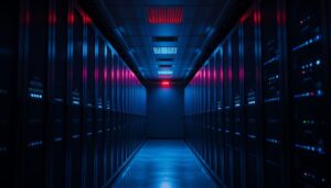 Server room with a single red status light