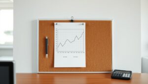 Line chart pinned to a corkboard