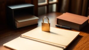 Brass padlock resting on a manila folder
